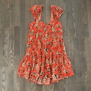 Free people Floral orangey Red Sleeveless Dress xs